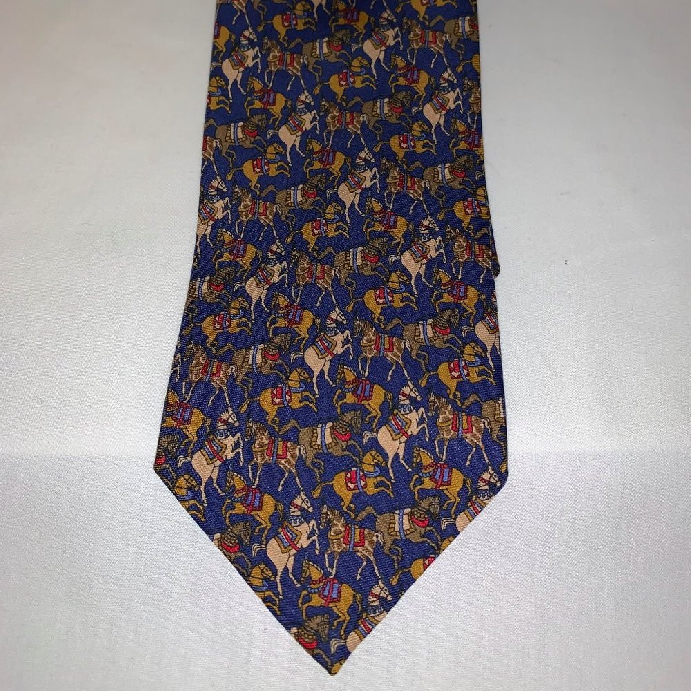 Salvatore Ferragamo Mens Tie Slik Blue Horses